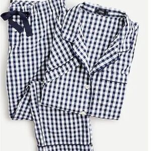 J. Crew Navy and White Gingham Pajama Set